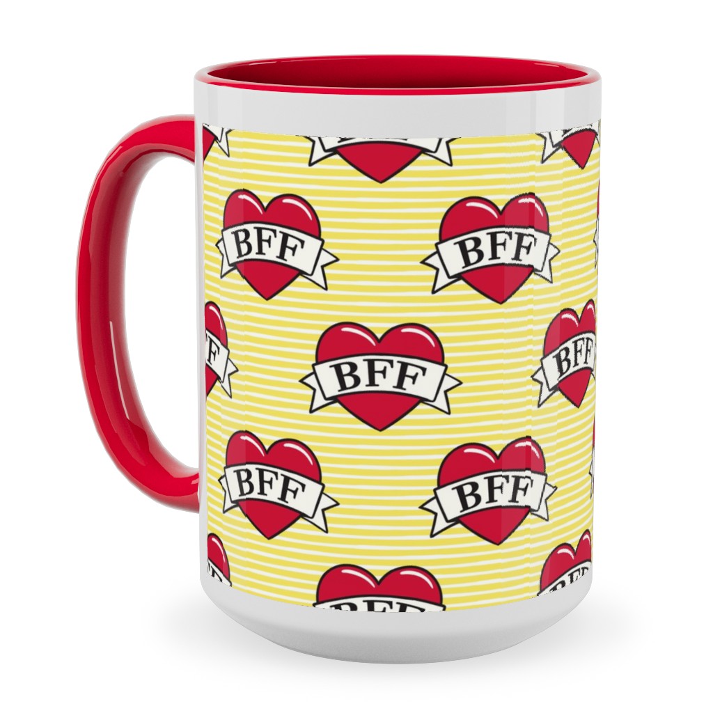 Bff Heart Tattoo Ceramic Mug, Red,  , 15oz, Yellow