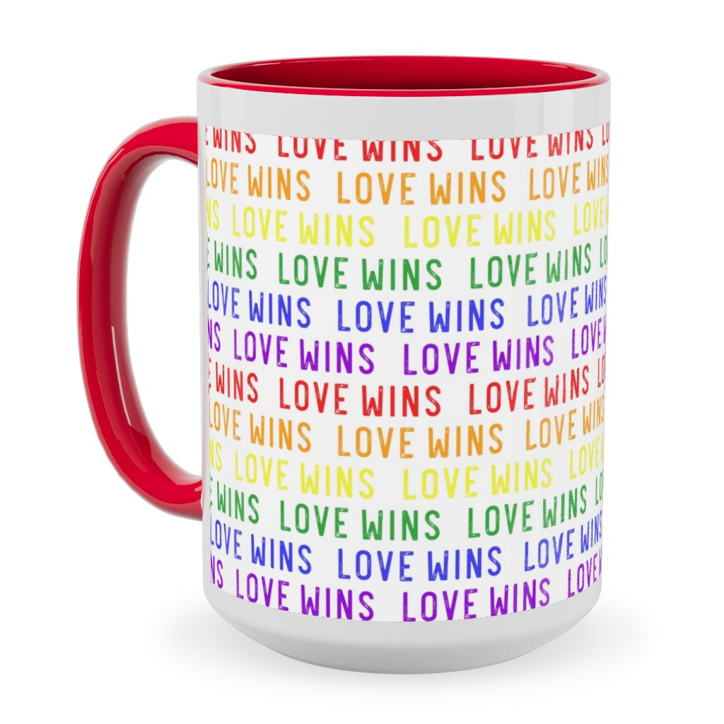 Love Wins Rainbow Ceramic Mug, Red, , 15oz, Multicolor, White