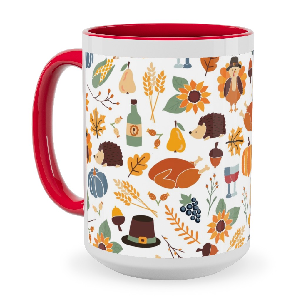 Thanksgiving Table Ceramic Mug, Red,  , 15oz, Multicolor