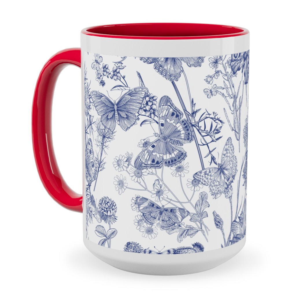 Butterflies and Wild Flowers Ceramic Mug, Red, , 15oz, Blue, True Blue