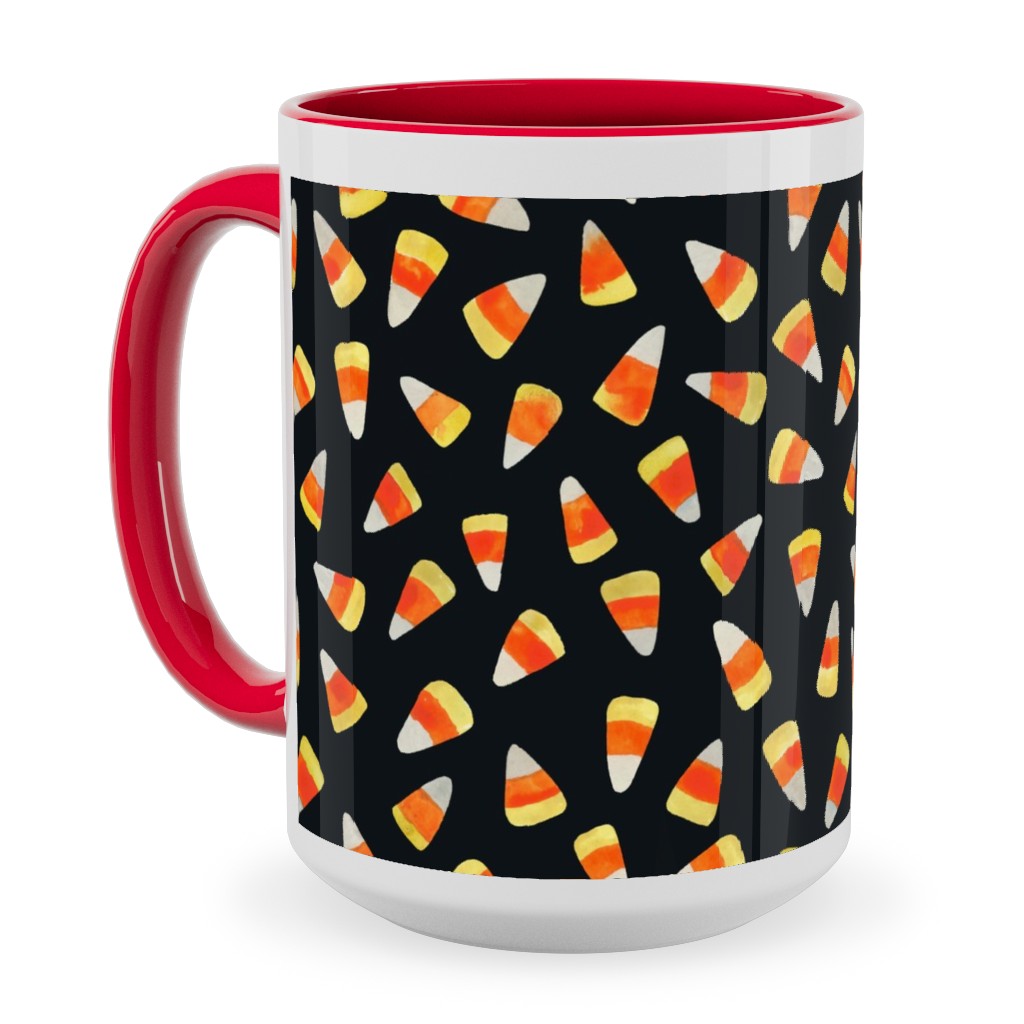 Watercolor Candy Corn - Black Ceramic Mug, Red, , 15oz, Black, Black