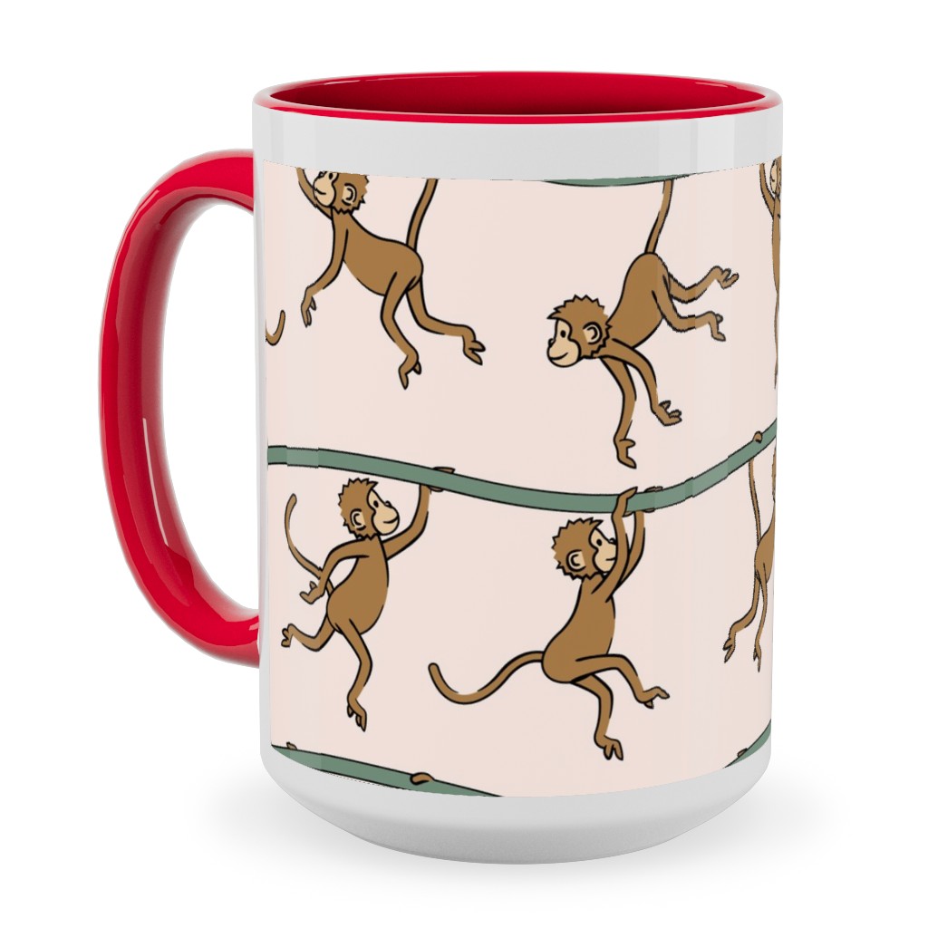 Swinging Monkeys Ceramic Mug, Red,  , 15oz, Pink