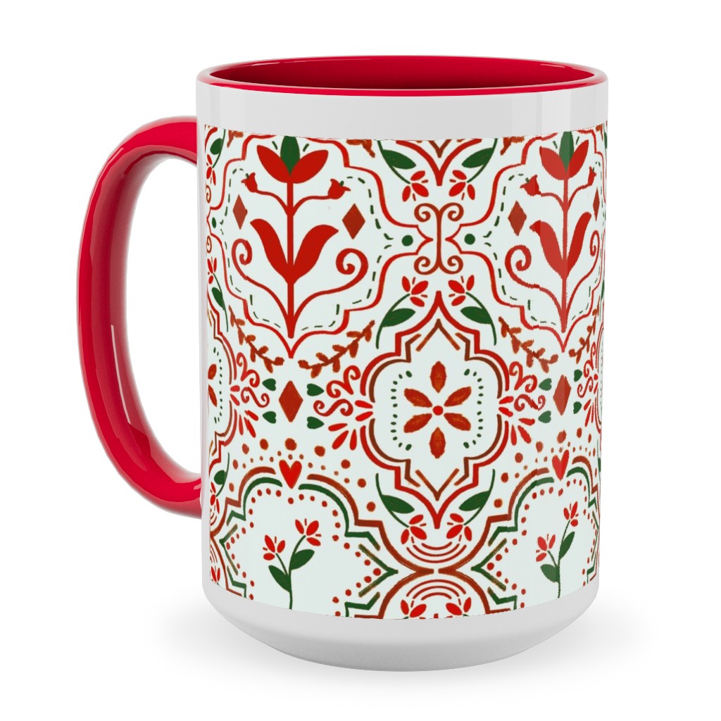 Moroccan Christmas Ceramic Mug, Red,  , 15oz, Red
