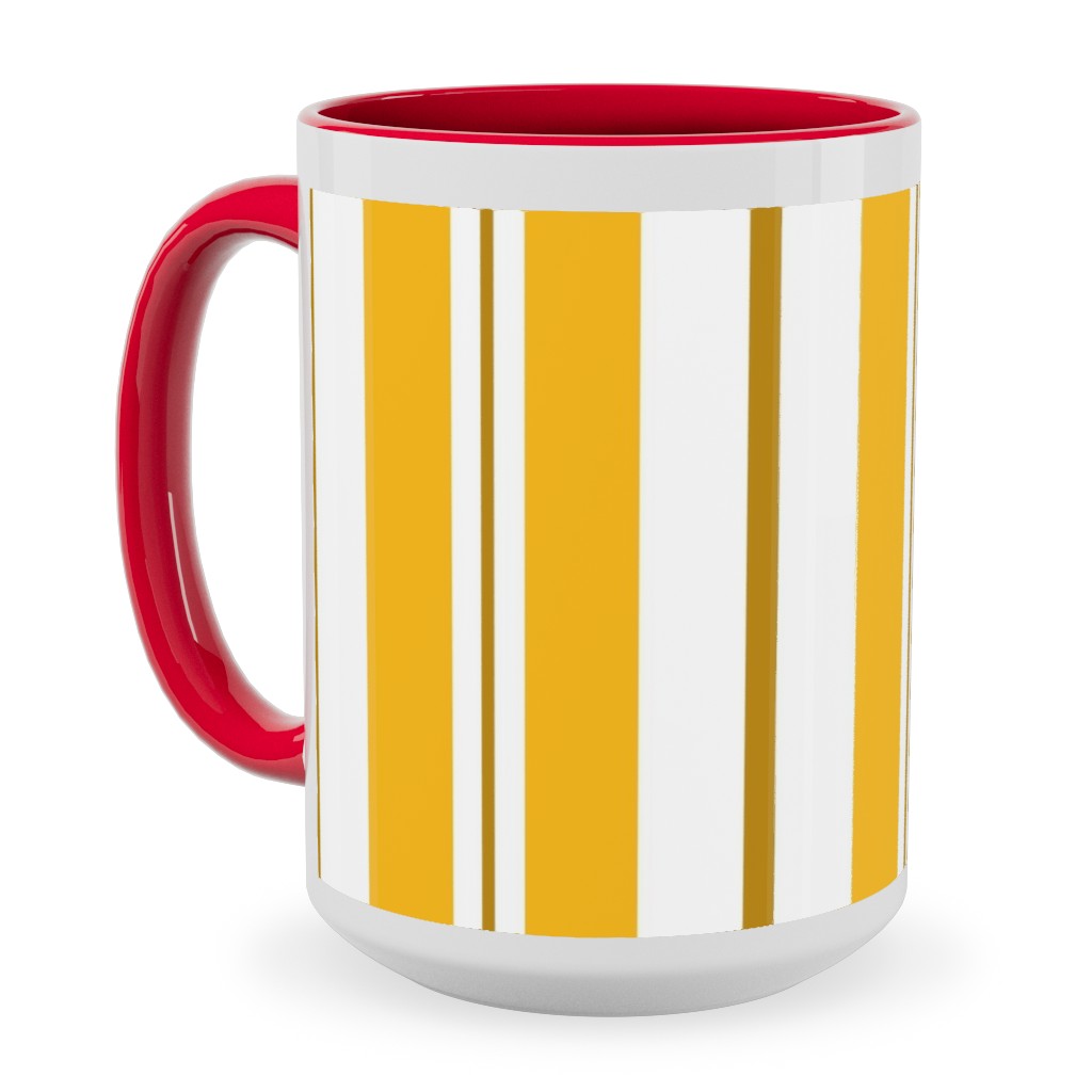 Gold White and Brown Stripes Ceramic Mug, Red, , 15oz, Yellow, Classic Yellow