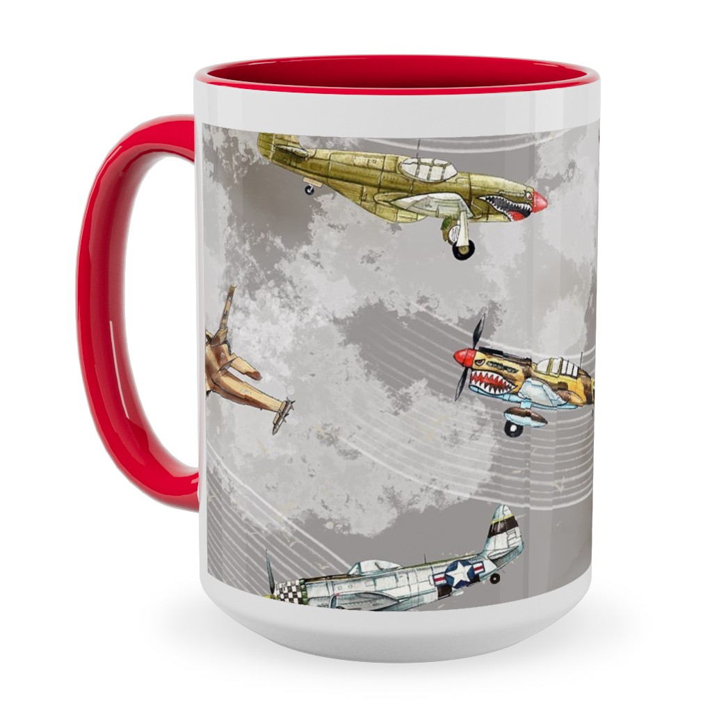 Military Planes Ceramic Mug, Red,  , 15oz, Gray