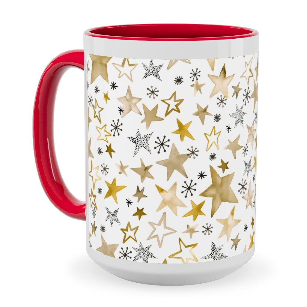Winter Stars Christmas - Gold Ceramic Mug, Red, , 15oz, Yellow