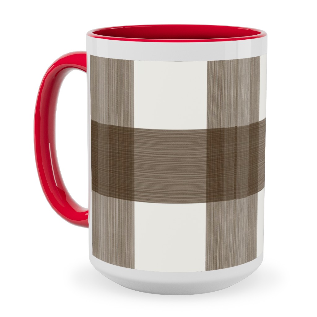 Cross Hatch Plaid Ceramic Mug, Red, , 15oz, Brown, Granite