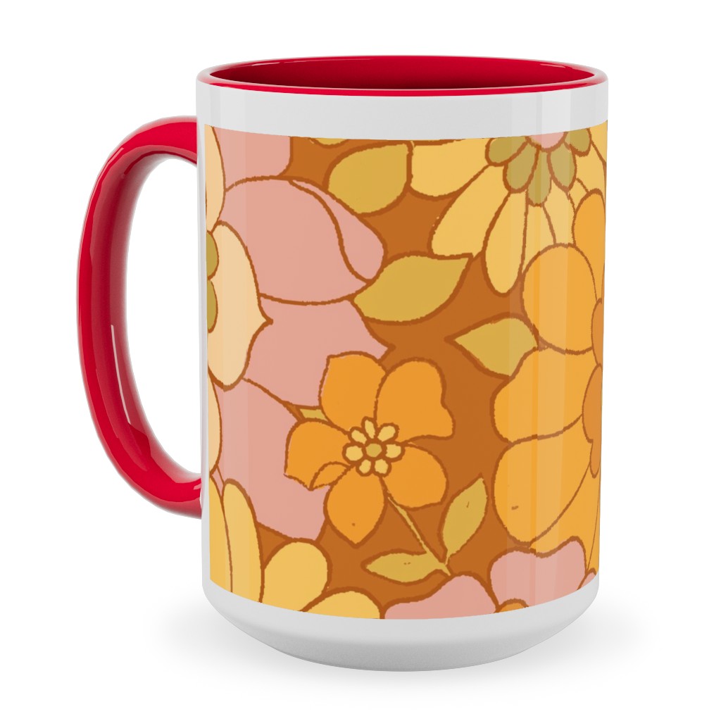 Avery Retro Floral Ceramic Mug, Red,  , 15oz, Orange