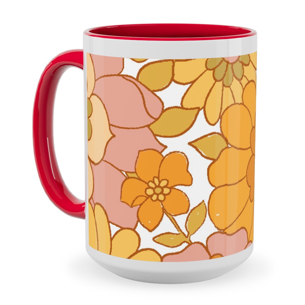 Avery Retro Floral Ceramic Mug, Red,  , 15oz, Orange