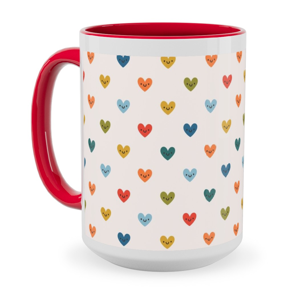 Cute Colored Hearts - Multi Ceramic Mug, Red,  , 15oz, Multicolor