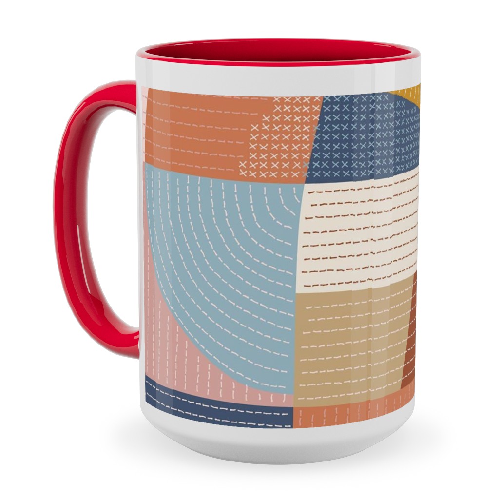 Modern Patchwork - Multi Ceramic Mug, Red, , 15oz, Multicolor