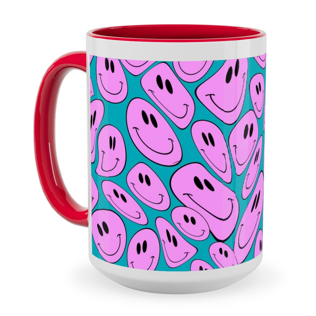 Retro Smiley Face - Blue and Purple Ceramic Mug, Red,  , 15oz, Purple