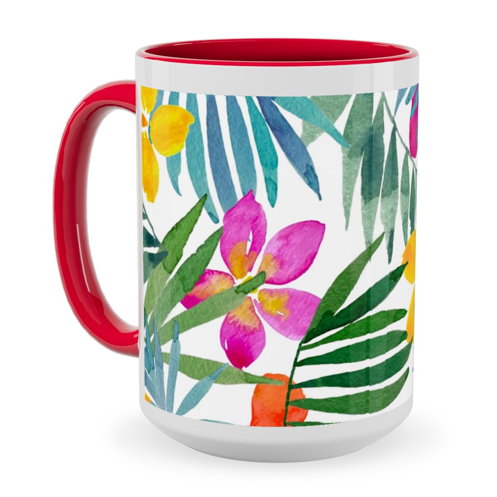 Watercolor Tropical Vibes - Multi Ceramic Mug, Red,  , 15oz, Multicolor