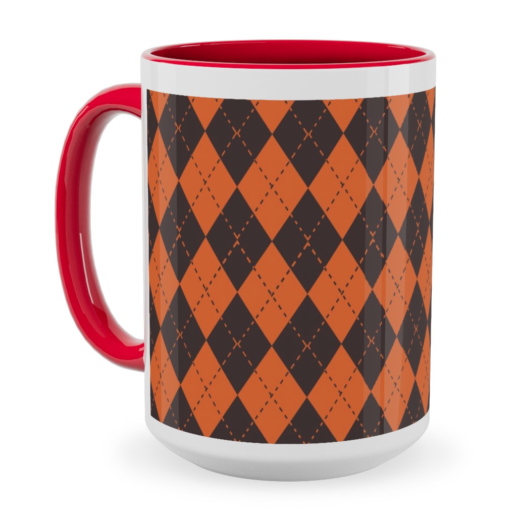 Halloween Argyle - Orange and Black Ceramic Mug, Red, , 15oz, Orange, Orange