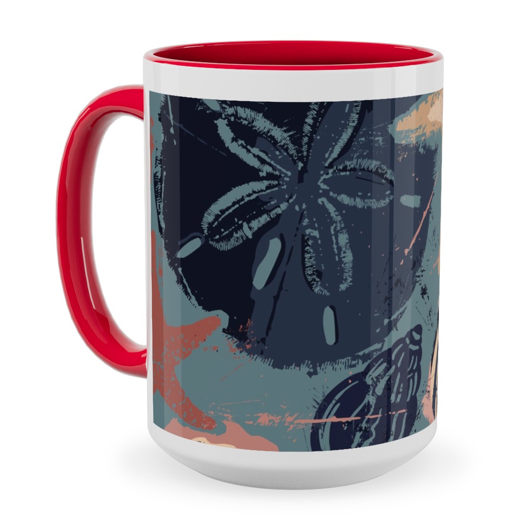 Seashells Ceramic Mug, Red, , 15oz, Multicolor, Metal