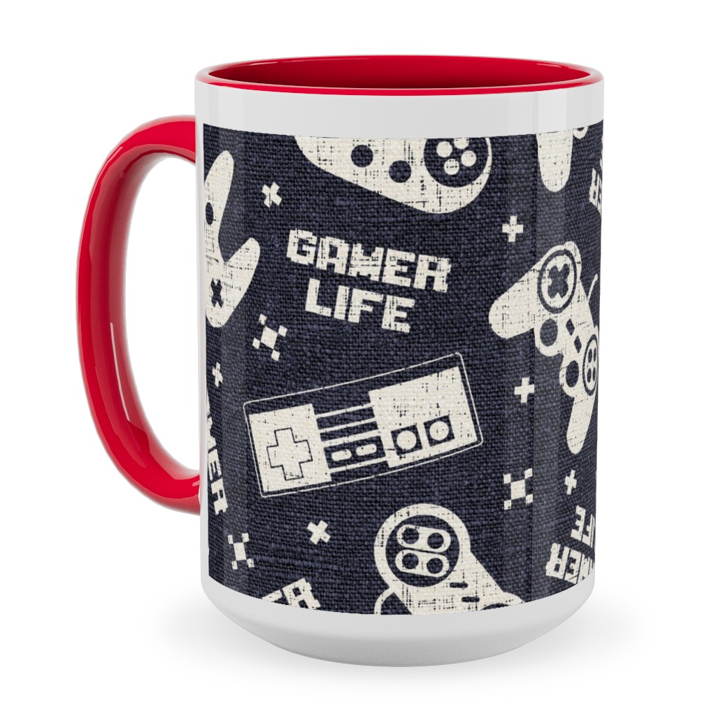 Gamer Life Ceramic Mug, Red, , 15oz, Blue, Silhouette