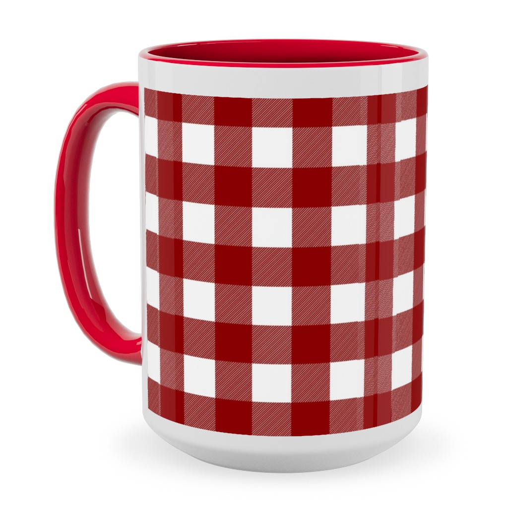 Traditional Red Buffalo Plaid Ceramic Mug, Red, , 15oz, Red, Red