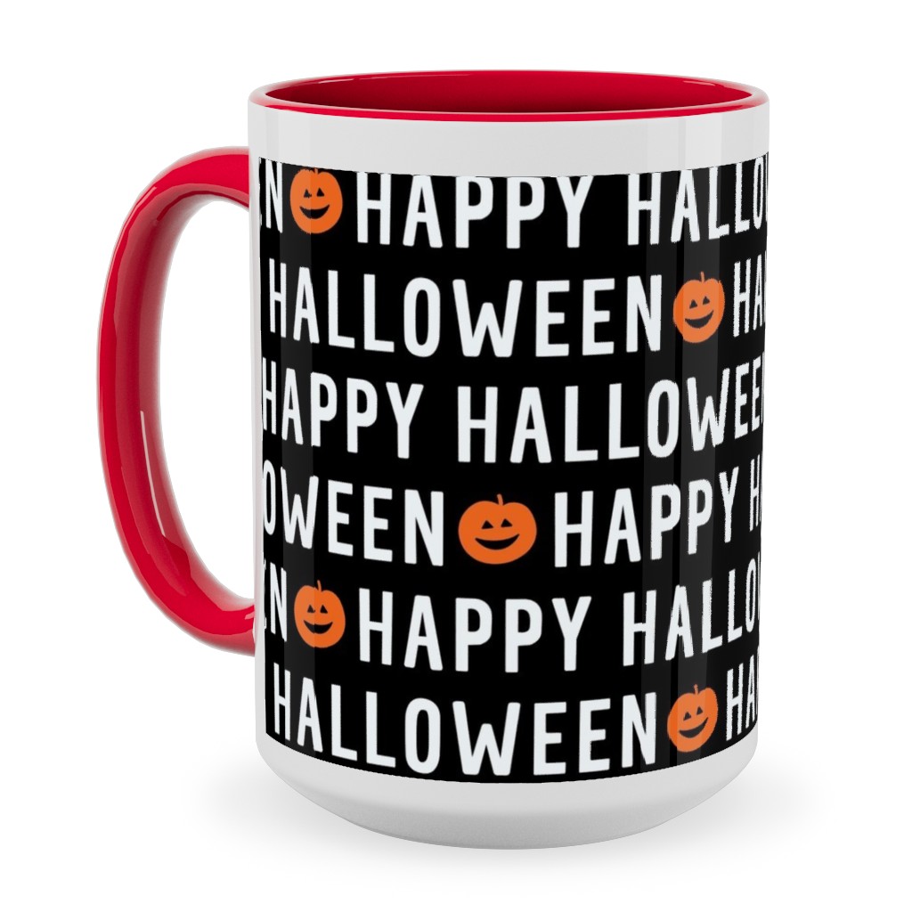 Happy Halloween Black Ceramic Mug, Red,  , 15oz, Black