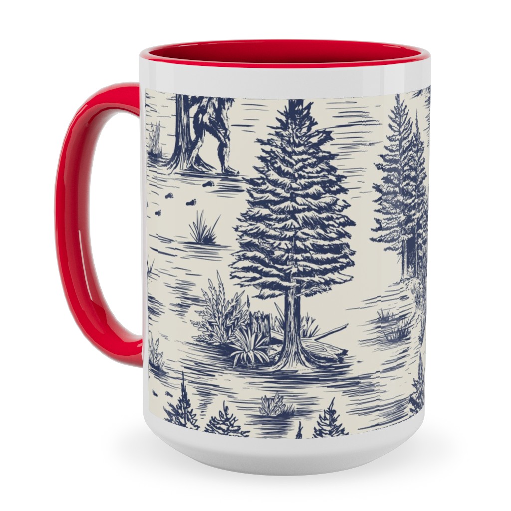 Bigfoot / Sasquatch Toile De Jouy - Blue Ceramic Mug, Red, , 15oz, Blue, True Blue