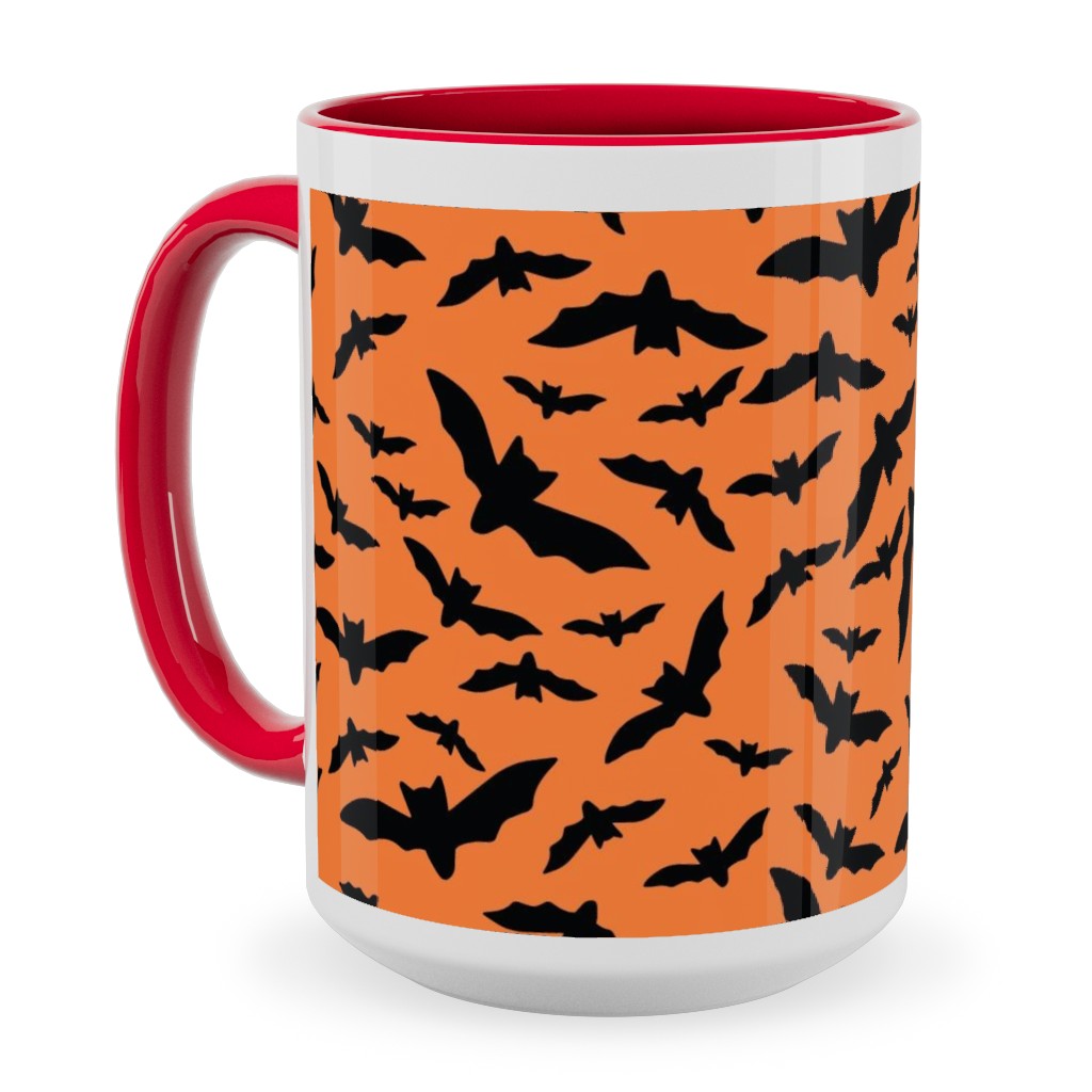 Halloween Black Bats Ceramic Mug, Red,  , 15oz, Orange