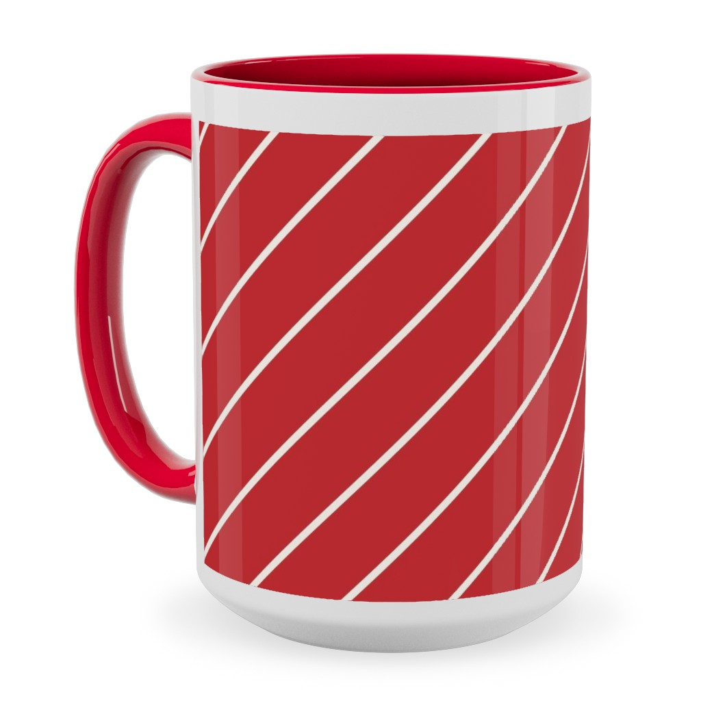 Diagonal Stripes on Christmas Red Ceramic Mug, Red, , 15oz, Red, Red