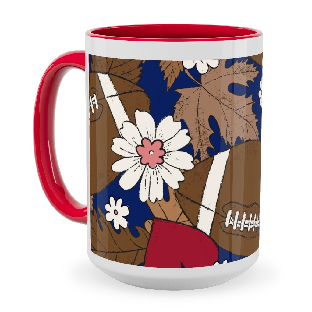 Football Fall and Florals Ceramic Mug, Red,  , 15oz, Blue