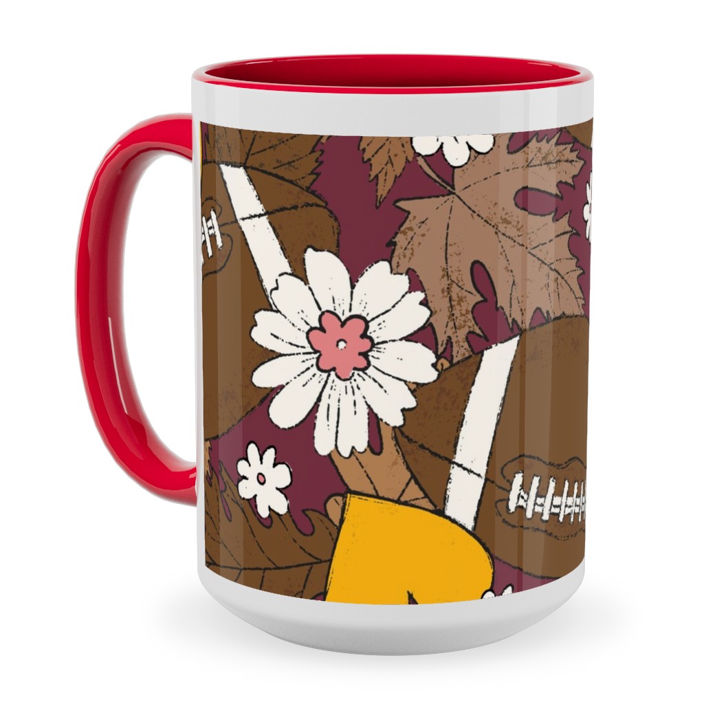 Football Fall and Florals Ceramic Mug, Red,  , 15oz, Brown