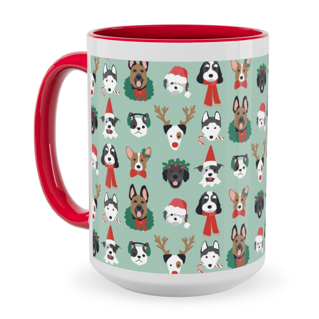 Christmas Holiday Puppy Dogs - Green Ceramic Mug, Red,  , 15oz, Green