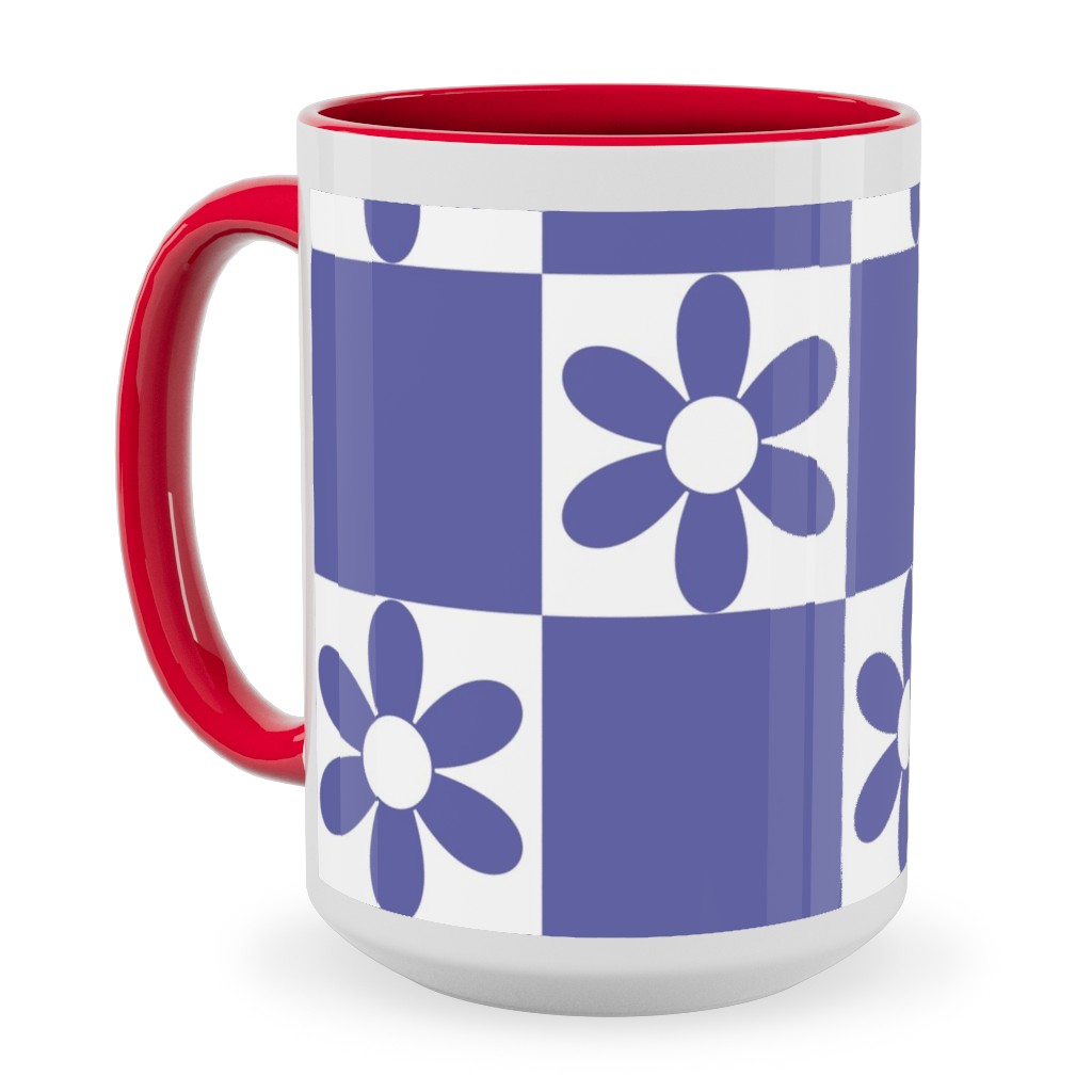 Daisy Checkerboard Ceramic Mug, Red,  , 15oz, Purple