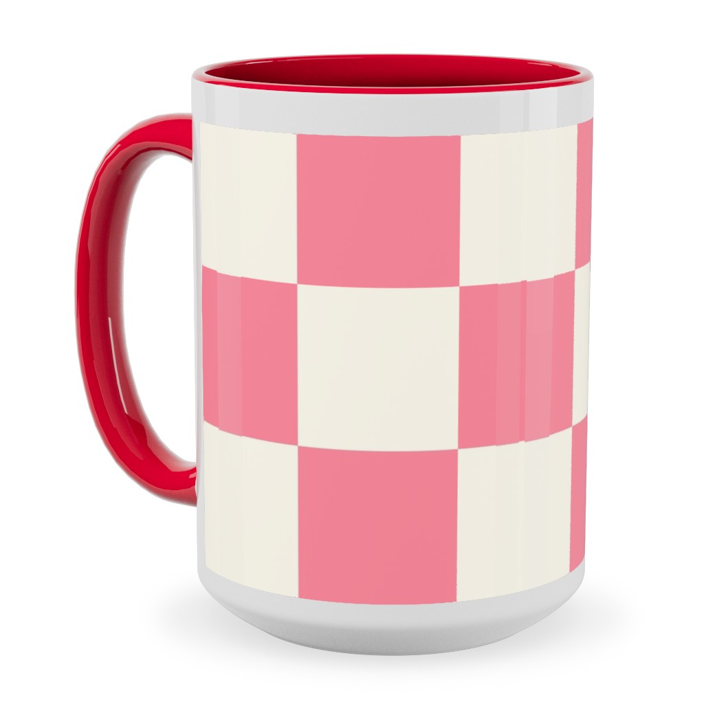 Checkered Pattern - Pink Ceramic Mug, Red, , 15oz, Pink, Bright Pink