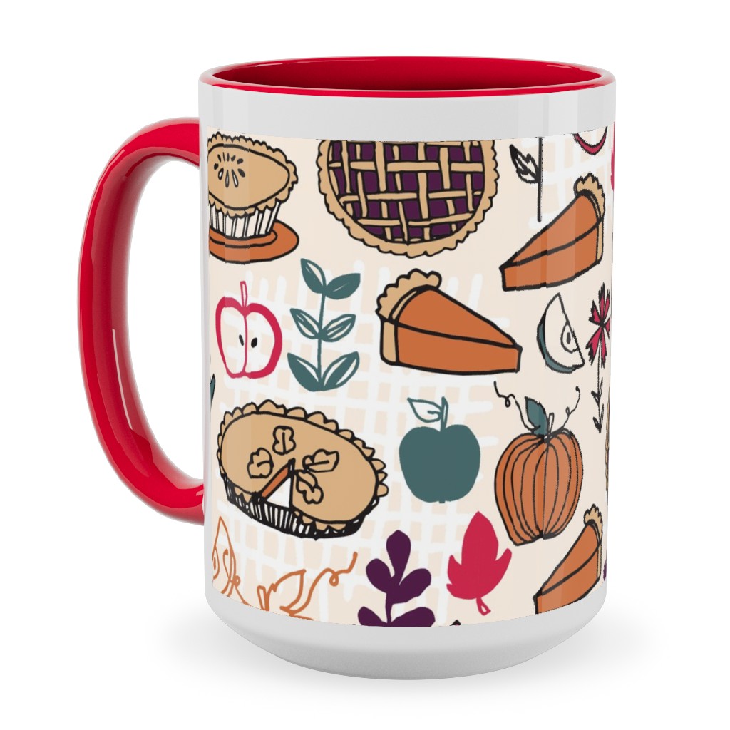 Thanksgiving Apple and Pumpkin Pies Ceramic Mug, Red, , 15oz, Multicolor