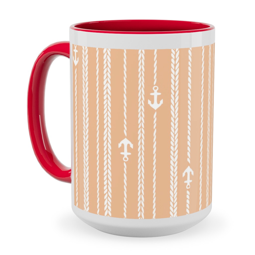 Ropes and Anchors - Orange and White Ceramic Mug, Red, , 15oz, Orange, Orange