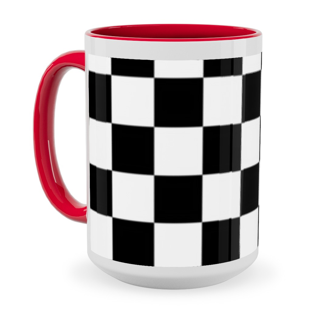 Checker - Black and White Ceramic Mug, Red, , 15oz, Black, Black