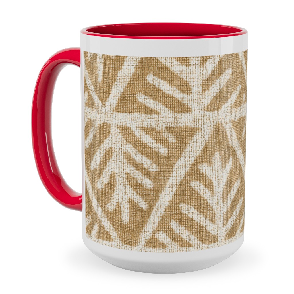 Textured Mudcloth Ceramic Mug, Red, , 15oz, Brown, Cafe