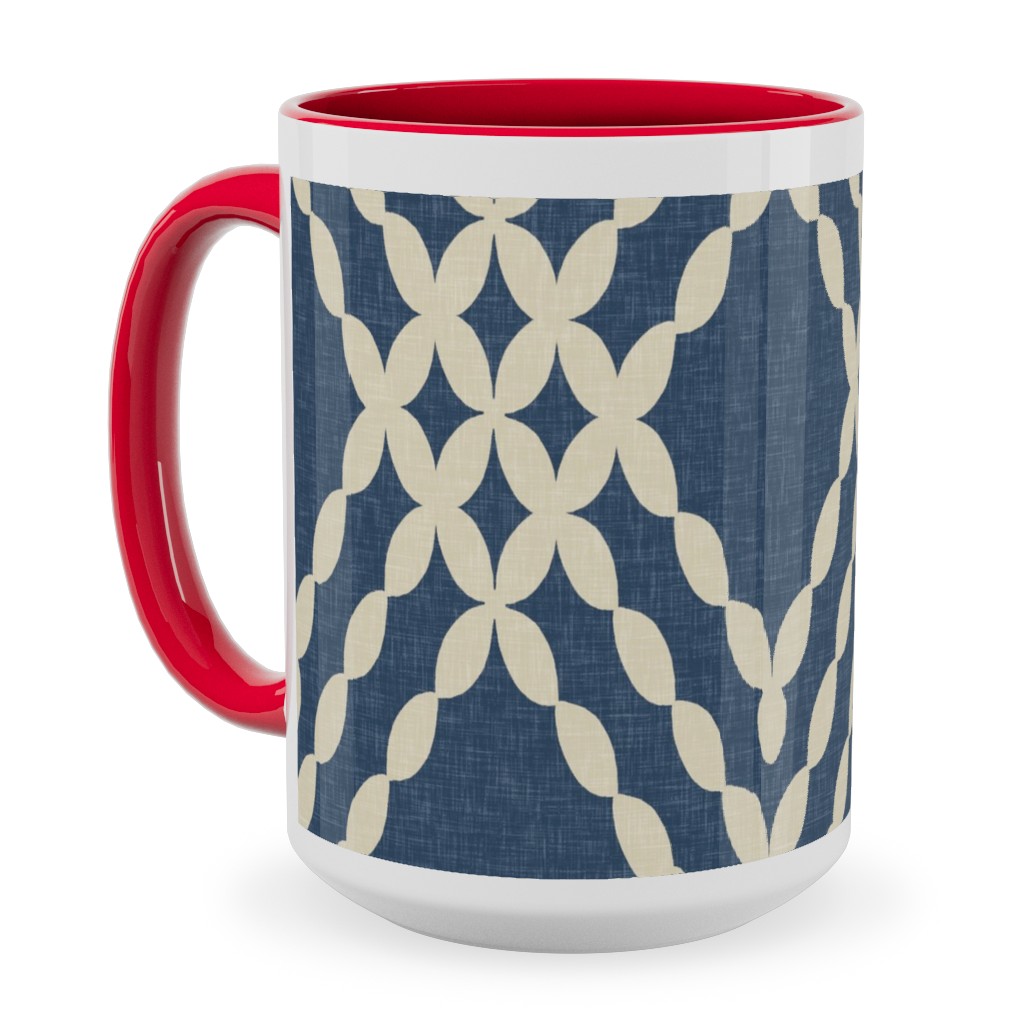 Kensington Lattice - Indigo Ceramic Mug, Red, , 15oz, Blue, True Blue