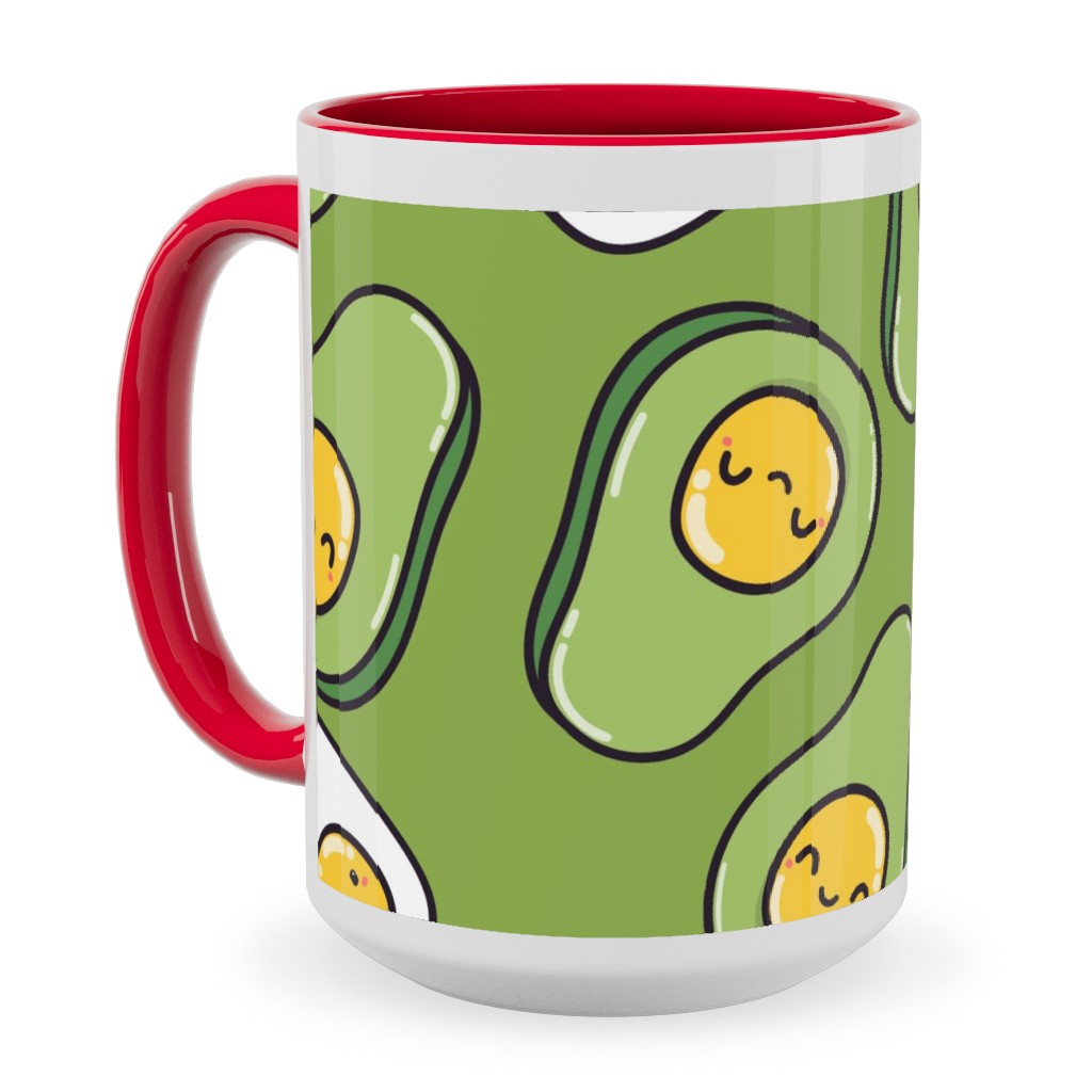Cute Egg and Avocado - Green Ceramic Mug, Red, , 15oz, Green, Classic Green