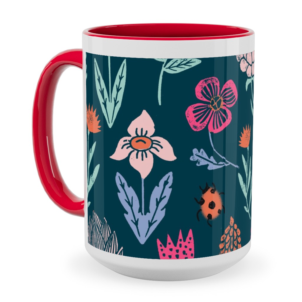 Spring Botanicals Linocut - Multi Ceramic Mug, Red, , 15oz, Multicolor
