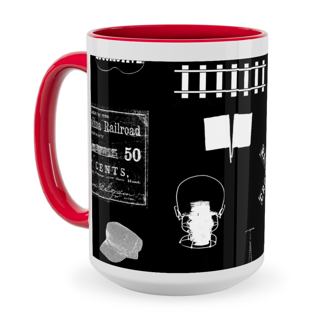 Railroad Ceramic Mug, Red, , 15oz, Black, Black