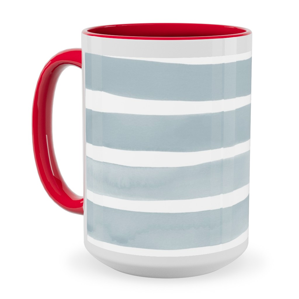 Imperfect Watercolor Stripes Ceramic Mug, Red, , 15oz, Blue, Smoke