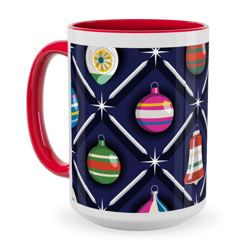Shiny & Bright, Vintage Glass Ornaments - Multi Ceramic Mug, Red, , 15oz, Multicolor