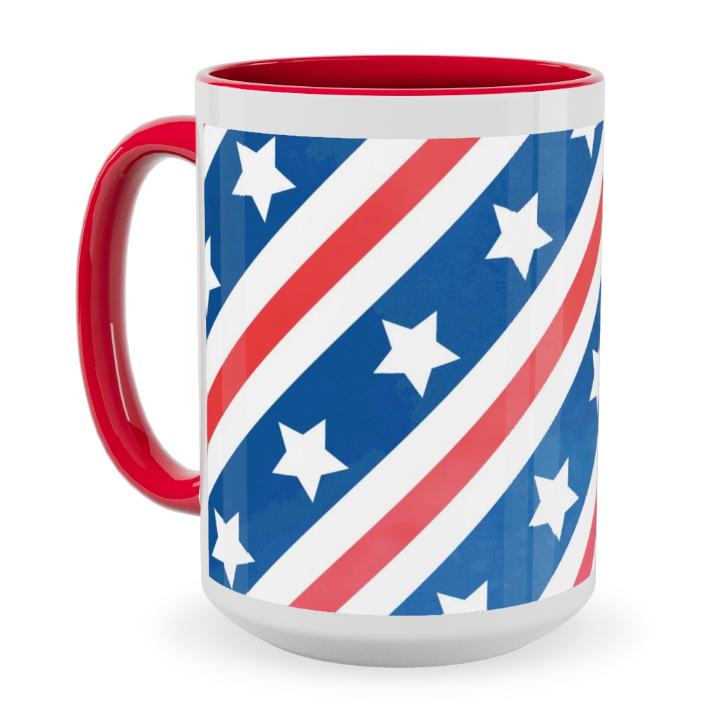 Stars & Stripes - Diagonal Ceramic Mug, Red, , 15oz, Blue, True Blue