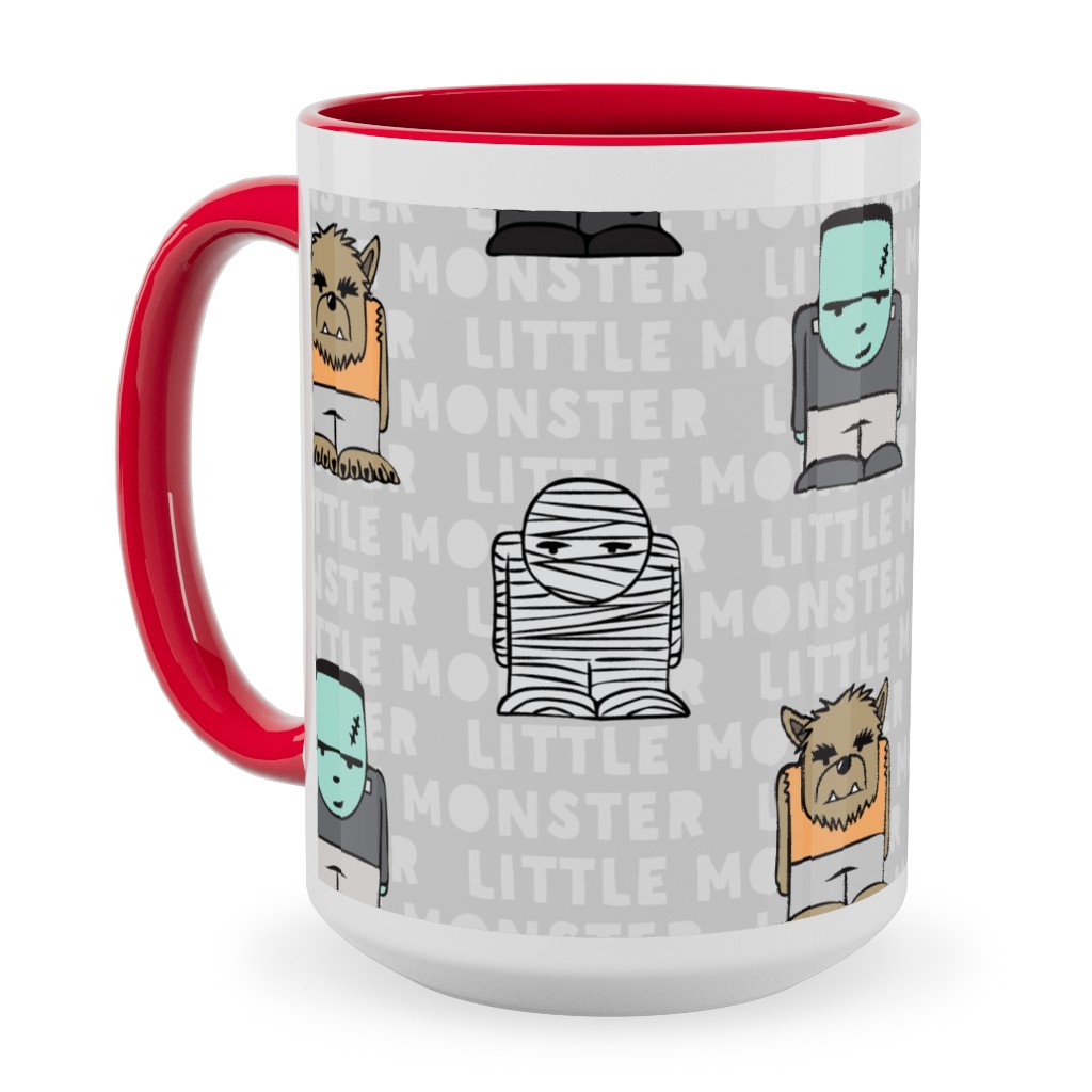 Little Monster - Gray Ceramic Mug, Red,  , 15oz, Gray
