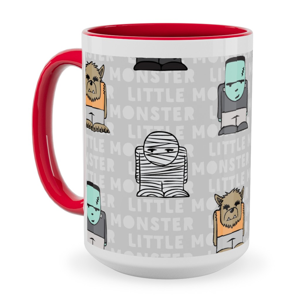 Little Monster - Gray Ceramic Mug, Red, , 15oz, Gray, Gray