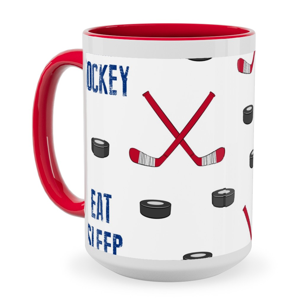 Eat Sleep Hockey - Red and Blue Ceramic Mug, Red,  , 15oz, Multicolor