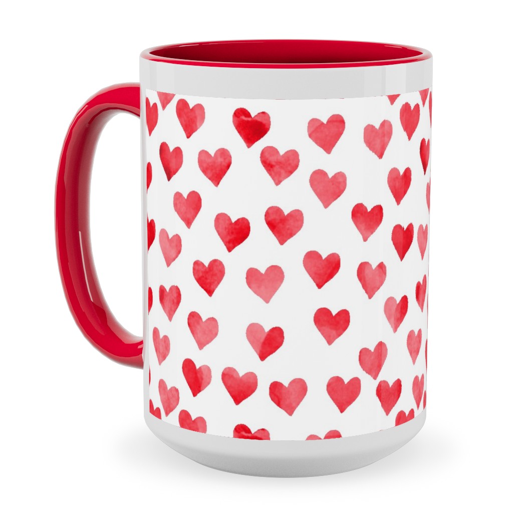 Watercolor Hearts - Red Ceramic Mug, Red,  , 15oz, Red