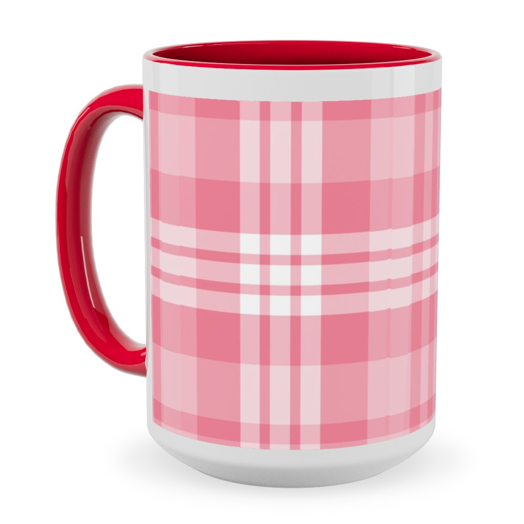 Plaid Pattern Ceramic Mug, Red, , 15oz, Pink, Penelope