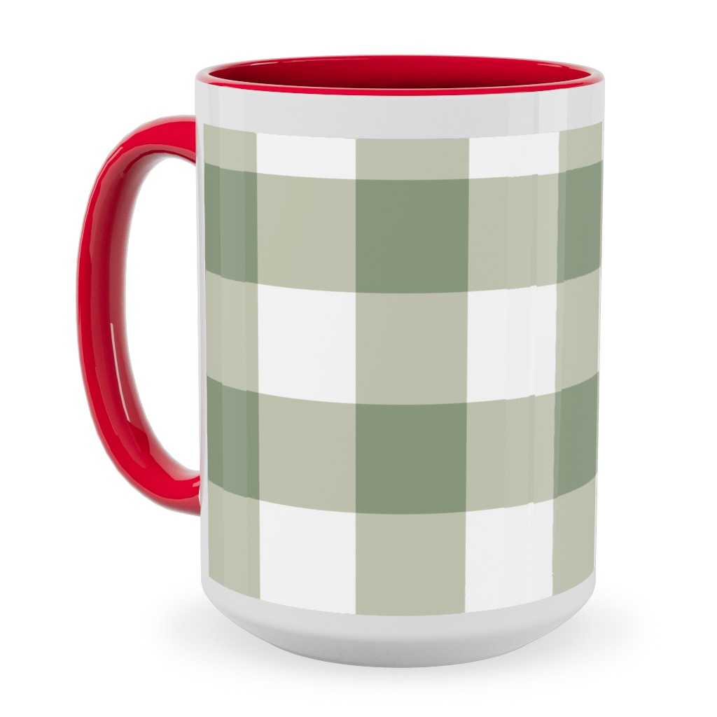 Plaid - Green Ceramic Mug, Red, , 15oz, Green, Classic Green