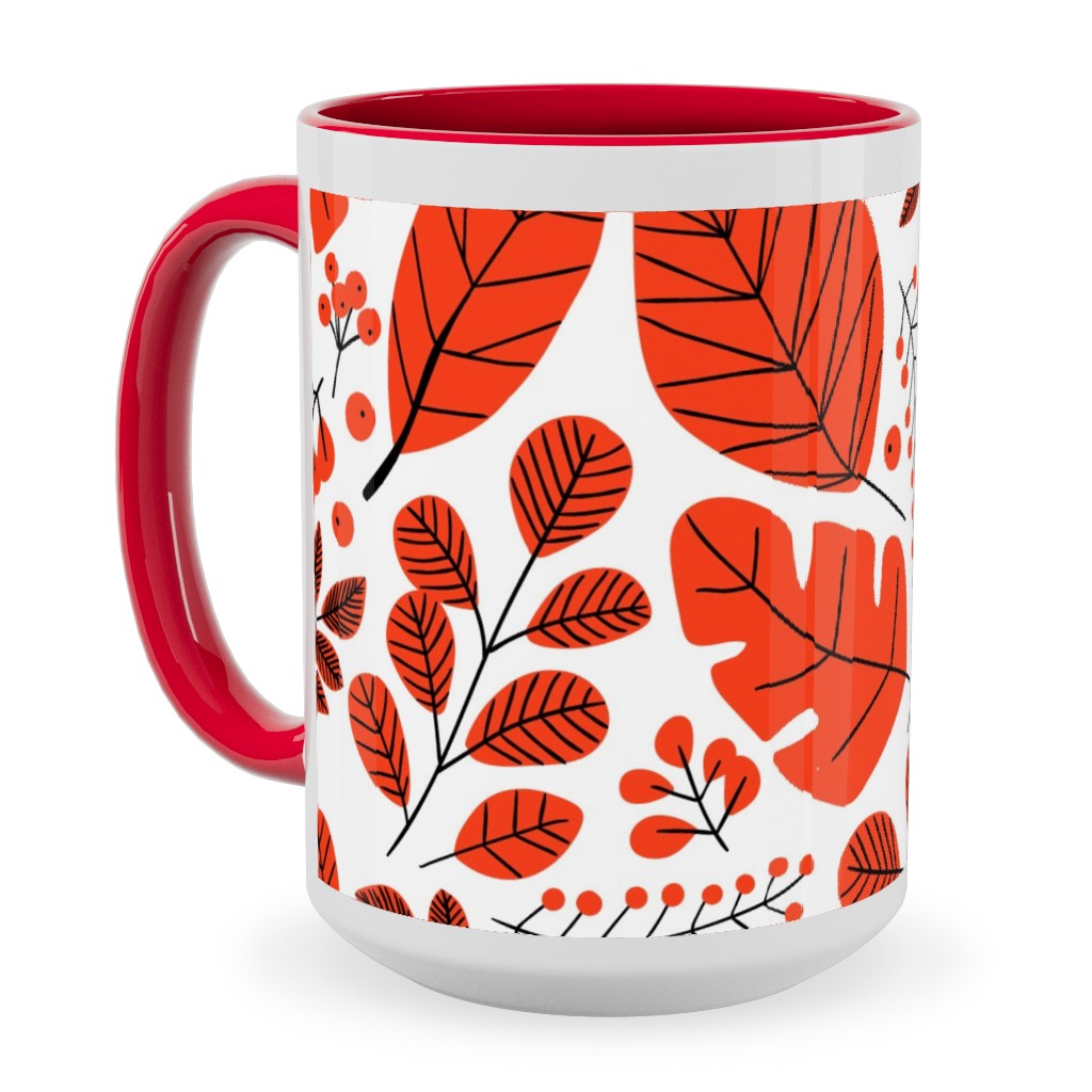 Red Leaves Ceramic Mug, Red,  , 15oz, Red
