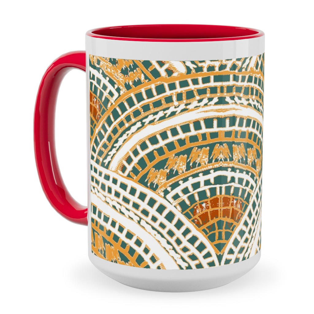 Earthy Fans - Orange Green and Gold Ceramic Mug, Red, , 15oz, Multicolor