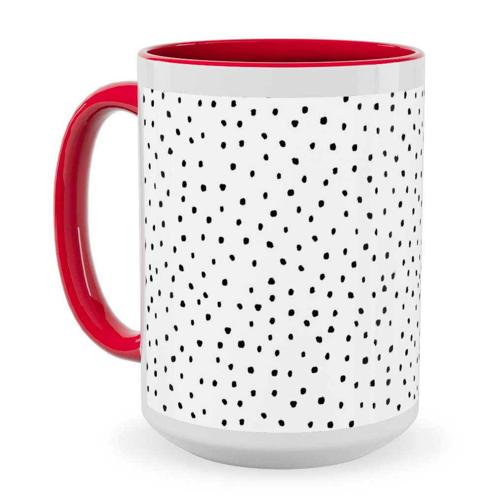 Tiny Dot - Black + White Ceramic Mug, Red,  , 15oz, White